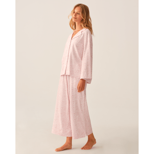 The Olivia Wide Leg Pima Pajama Set in Sweethearts