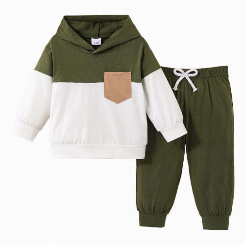 Xudanell Baby Boy Clothes 3 6 9 12 18 24 Months Color Blocked Outfits Pocket Sweatshirt Suit Pullover Hoodies Cotton Outfits 9-12 Months