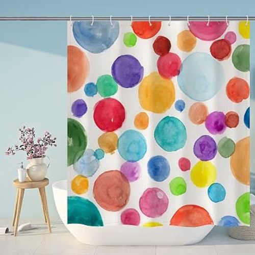 Polka Dot Shower Curtain Kids Watercolor Rainbow Colorful 72"x72" Abstract Circles Children Girls Bath Curtain Geometric for Bathroom Bathtub Decor Polyester Fabric with 12 Shower Hooks