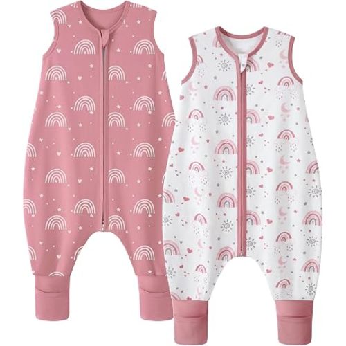 Toddler Sleep Sack with Legs 2-3T 0.5 Tog Wearable Blanket with Feet Cotton Walker Sleep Sack Toddler Sleeping Bag with Legs 2-Way Zipper Pink Rainbow