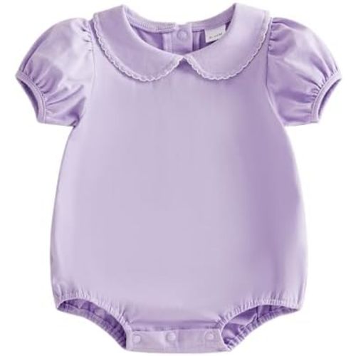 Merqwadd Baby Boy Girl Bubble Romper Infant Short Sleeve Collar Romper Oversize T-shirt Cotton Bodysuit Top