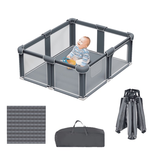 G TALECO GEAR Baby Playpen with Mat, Large Play Yard for Babies and Toddlers, Portable Baby Activity Center for Indoor & Outdoor, Gray (50‘’×50‘’)