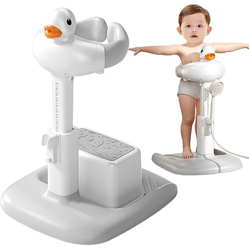 SMLXLXX Adjustable Height Baby Shower Stand with Anti-Slip Base, Bath Shower Standing Support, Portable Bath Helper