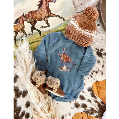 Down n Out Ribbed Long sleeve Onesie(little kid)(skyblue) – theFRINGEDpineapple