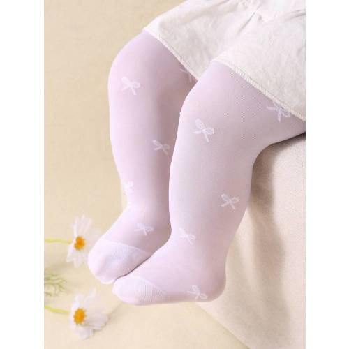 Baby Tights For 0 - 3 Years- 1 - Piece Stylish Bowknot Jacquard Mesh Stirrup Tights, Perfect For Bohemian - Inspired Vacation Looks | SHEIN USA