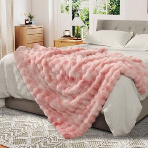 Kayamas Tie Dye Throw Blanket - Faux fur Ultra Soft heavy weight Plush Pink Blanket for Couch Bed Home Decor