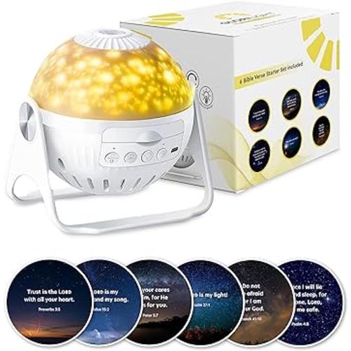 HD Projector Night-Light Starter Set, Project Bible Verses on Walls or Ceilings, includes 6 Interchangeable Discs, Help Children Live by The Truth of God’s Word, Bible Education for Kids