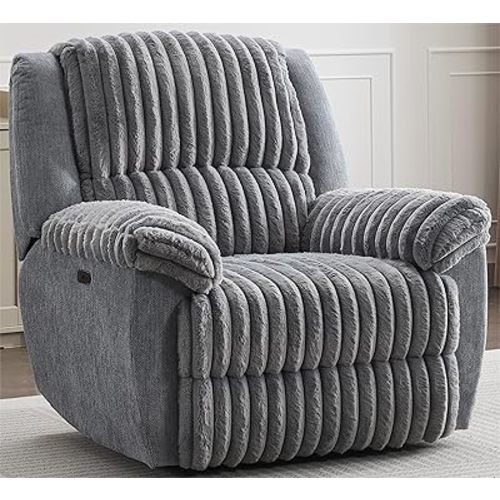 Oversized Power Recliner Zero Gravity with USB Port for Big Man Faux Fur Electric Extra Large Reclining Chairs for Living Room Soft Lumbar Support,26" Seat Width Grey