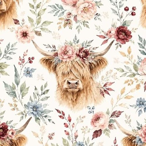Peel and Stick Wallpaper farmhouse western Highland Cow Contact Paper