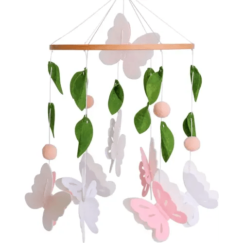 Butterfly Mobile for Crib Girl, Pink and White Butterly Baby Crib Mobile, Nursery Mobile Decoration