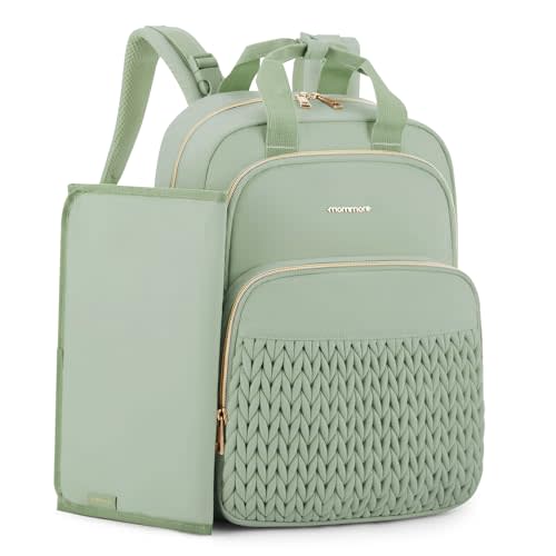 mommore Diaper Bag Small Diaper Backpack Stylish Baby Travel Backpacks with Insulated Pockets, Changing Pad, Stroller Straps