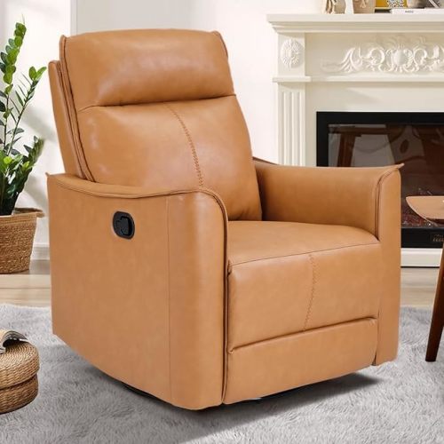 CANMOV Swivel Rocker Recliner, Glider Rocking Chair, Nursing Chairs Swivel Glider Recliners with Soft Backrest, Leathaire Manual Reclining Sofa for Living Room Bedroom Apartment, Brown
