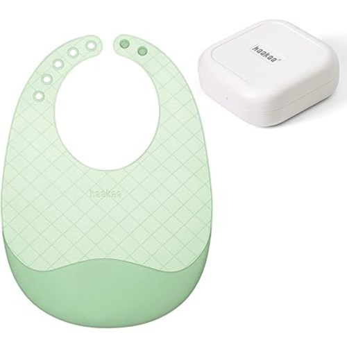 haakaa Lightweight Silicone Pocket Bib – Ultra-Light & Foldable Travel Silicone Baby Bibs with Deep Food Catcher Pocket, Adjustable Waterproof Design, Baby Feeding Essentials