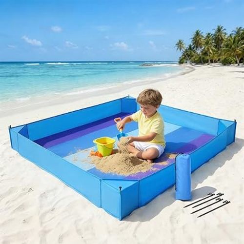 Beach Playpen for Baby Beach Blanket Blue Outdoor Sandproof Playpen Sheet with Side Walls and Stakes to Keep Sand Out for Suitable for Travel Seaside Beach Park Lawns