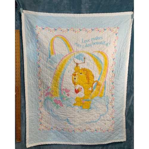 Vintage 1985 Care Bears Brave Heart Lion Quilted Baby Blanket American Greetings