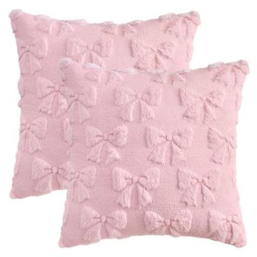 REGALWOVEN Easter Rabbit Jacquard Soft Plush Throw Pillow Covers Set of 2 for Bedroom Sofa Home Decor 18 x 18 Inch Pink-2