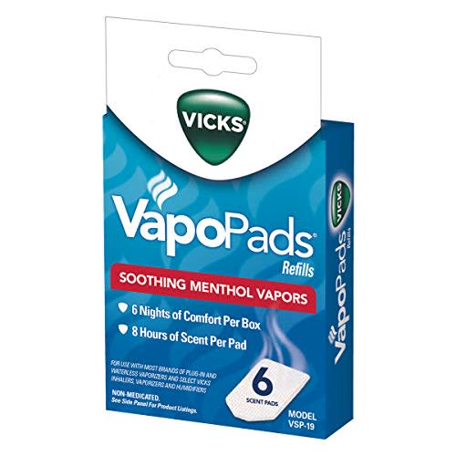 Vicks VapoPads– Soothing Menthol Vapor Pads for Vicks Humidifiers, Vaporizers, Waterless Vaporizers, and Plug-Ins, VSP-19, 6 Count (Pack of 1)