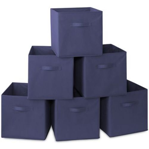 Casafield Set of 6 Collapsible Fabric Storage Cube Bins, Navy Blue - 13" Foldable Cloth Baskets for Shelves and Cubby Organizers