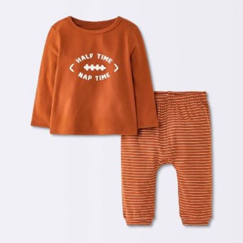 Baby Boys' Half Time Nap Time Long Sleeve Shirt and Joggers Set - Cloud Island™ Brown 6-9M
