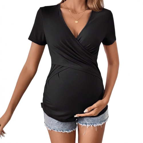Neewe Women's Maternity Shirts, Crew Neck Maternity Top Short Sleeve Casual Cotton Tee Pregnancy Clothes