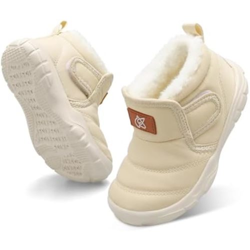 QFH Baby Boys Girls Winter Warm Shoes Cozy Fleece Snow Boots Toddler Non-Slip Walking Shoes Infant Outdoor Water Resistance Faux Fur Booties