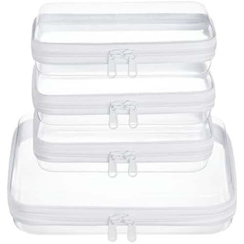 4 pcs Clear Zipper Pouches,Hard Shell Zipper Case, Toiletry Bag for Travel, CLear Diaper Bag, Toiletry Pouch, Travel Organizer, Cosmetic Bag,Toy Storage Bins (M+3S)