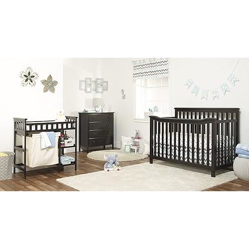 Sorelle Palisades 3-Piece Nursery Set - 4-in-1 Convertible Crib, 4-Drawer Dresser, Changing Table with Hamper - Espresso Wood Finish