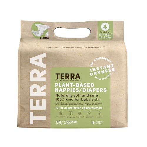 Terra Size 4 Diapers: 85% Plant-Based Diapers, Ultra-Soft & Chemical-Free for Sensitive Skin, 22-30 Pounds, 18 Count