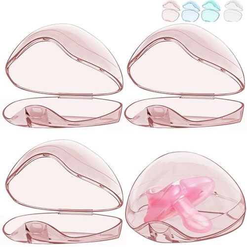Pacifier Case,4 Pack BPA Free Pacifier Holder Case,Transparent Container Box for Baby Binky(Not Included,Essential Pacifier Accessories,Alway Keep Paci Clean,Easy to Clean(Pink)