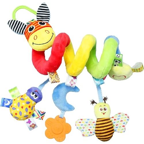 Hanging Rattle Baby Toys for Car Seat Crib Mobile 0 3 6 9 12 18 Months, Infant Baby Spiral Plush Toys for Crib Bed Stroller Car Seat Bar