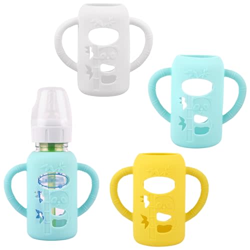 3 Pack Baby Bottle Handles, Silicone Sleeves for Dr Brown's Glass Baby Bottles, Anti Breakage Baby Bottle Holder, Compatible Dr. Brown's Natural Narrow Glass Baby Bottles 4 oz ﻿