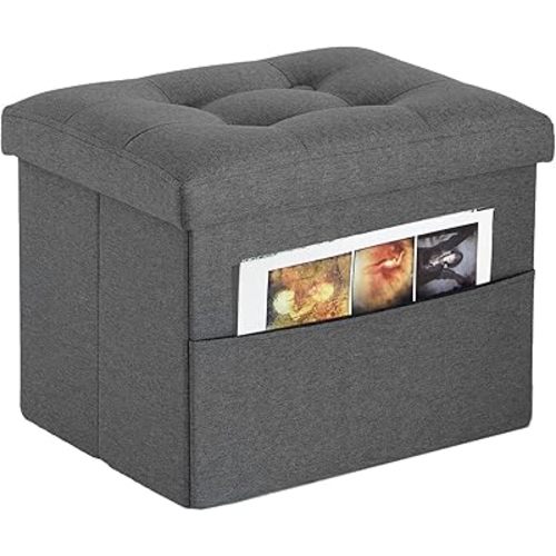 ALASDO Ottoman Storage Ottoman Footrest with Side Pocket Folding Ottoman with Srorage Small Ottoman for Living Room Study Bedroom Grey L17W13H13inches