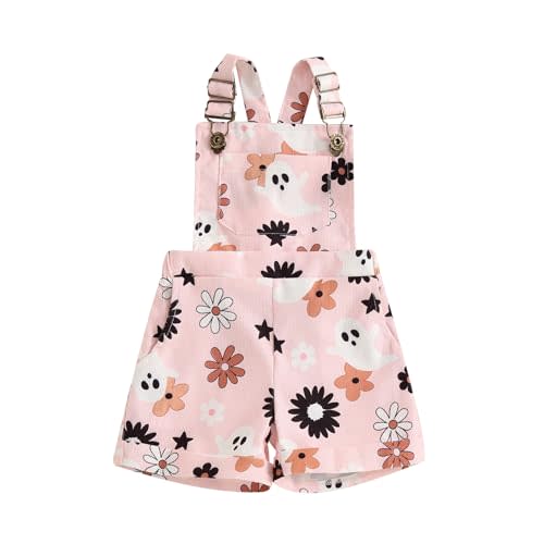 Adobabirl Toddler Baby Girl Halloween Outfit Ghost Pumpkin Overalls Romper Suspender Shorts Jumpsuit Cute Fall Clothes