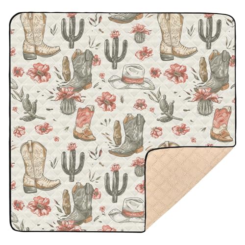 KICPOAY Baby Play Mat Cowboy Boot Hats Western 50 x 50 Playpen Mats for Floor Play Gym Crawling Mat Non-Slip Cushioned Baby Playmat for Infants, Babies, Toddlers