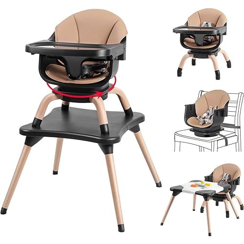 Baby High Chair, 7 in 1 Convertible High Chairs for Babies and Toddlers, Kids Learning Table, Building Block Table, Toddler Dining Chair with 360° Rotating Seat, 5-Point Safety Harness (Black)
