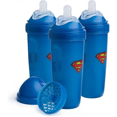 Herobility Anti-Colic Baby Bottles 12 fl oz/340ml - Pack of 3 Plastic Baby Bottles, Fast Flow Plastic Bottles, Breast-Shaped Teat for Breastfed Babies, Small Baby Bottles, Swedish Design, Superman
