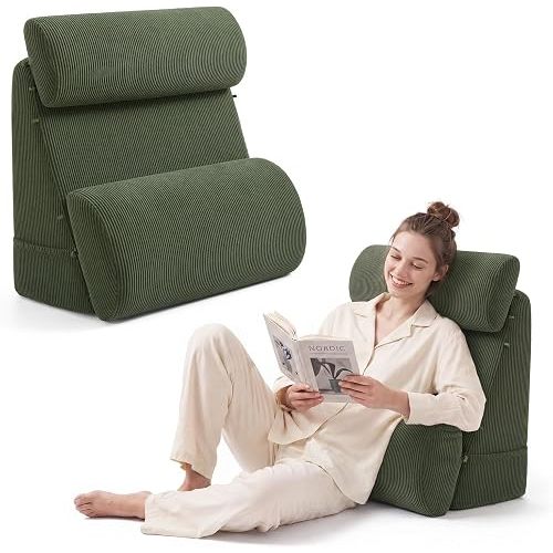 Blissful Diary Reading Pillow, Wide Backrest with Adjustable Support, Green