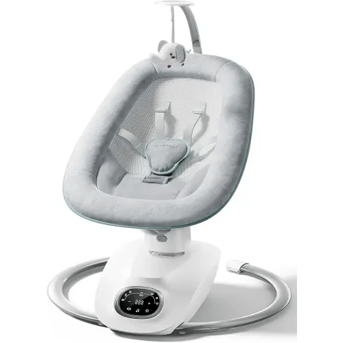 Momcozy CocoSway Baby Swing, Electric Swing for Infants with 180° Rotating Seat, 6 Soothing Sway Motions & 4 Speeds, Remote & Touchscreen, 8 Preset Lullabies, Grey