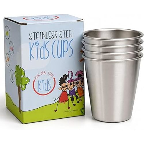 Real Deal Steel Kids Cups, Non-Toxic, BPA Free, 10oz, Set of 4 (Natural Stainless Steel)
