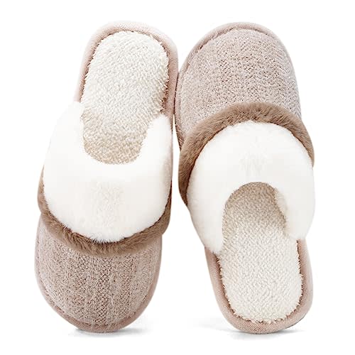 GOEWY Cozy Slippers for Women Indoor Outdoor House Shoes with Memory Foam | Anti-Skid Sole ,Fuzzy Soft Faux Fur,Warm Lining,Slip On,Lightweight,Closed Toe,Machine Washable, Gifts for Women Mom Ladies