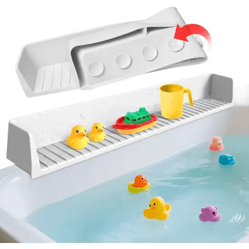 Splash Guard for Bathtub Kids - Silicone Bathtub Splash Guard with 11 Suction Cups, Bath Tub Play Shelf for Kids & Toy Holder, Prevent Water Spill in Bathroom, Fun Bath Time for Toddlers Baby, Gray