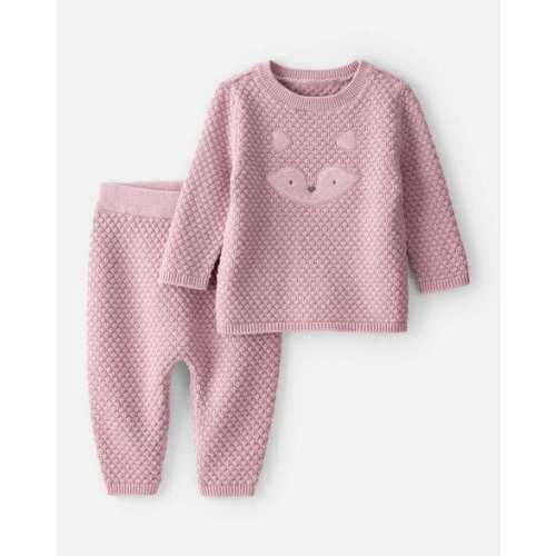 Baby Girl Fox Cotton Long-Sleeve Tee & Pant Set - Pink | Carter's