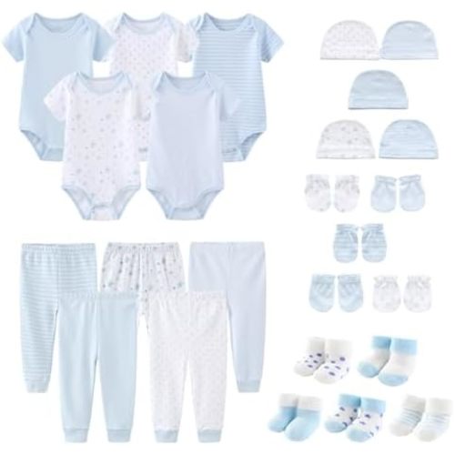 Unisex Newborn Baby Layette Set 25 Pack Bodysuits Pants and Accessories Infant Clothing Essentials