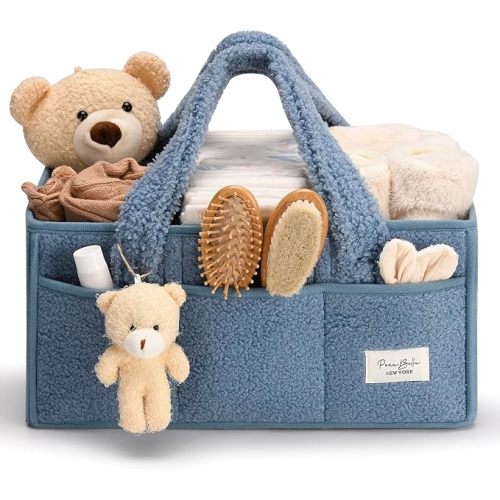 Baby Diaper Caddy Organizer with Handle, Boy & Girl Shower Gift Basket, Portable Diaper Storage Basket Bin for Wipes, Newborn Baby Essentials Registry Search Must Haves, Car Caddy Organizer