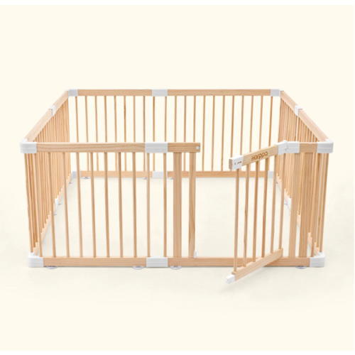 HARPPA Wooden Baby Gate Playpen | Non-Toxic Foldable DIY Adjustable Play Yard for Infants & Toddlers – Natural Finish Baby Fence for Small & Large Spaces