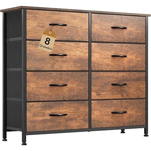 DWVO 8 Drawers Fabric Dresser, Furniture Storage Tower Cabinet, Organizer for Bedroom, Living Room, Hallway, Closet, Sturdy Steel Frame, Wooden Top, Easy-to-Pull Fabric Bins