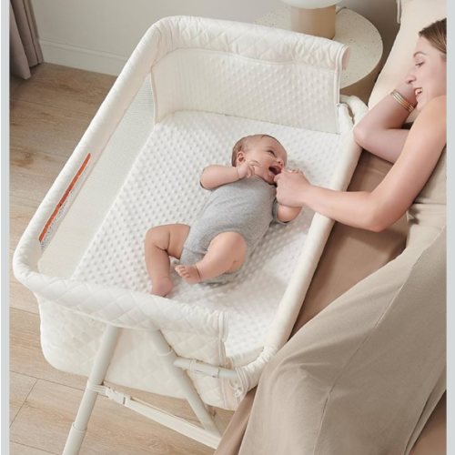AirClub Bassinet Bedside Sleeper, Baby Crib for Newborn, Baby Bassinets Bedside Sleeper with 4 Auto-Lock & Adjustable Height, Breathable Mesh & Mattress, Bedside Bassinet