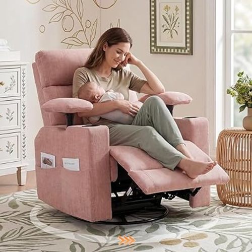 FiveWillowise 360°Nursery Rocking Chairs with Adjustable Armrests&Headrest