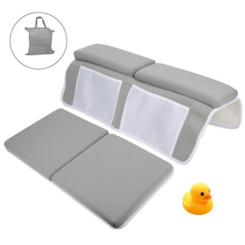 FTCBJJA Baby Bath Kneeler and Elbow Rest Pad Set, Built-In 4 Toys Organizer Pockets, 1.5" Thick Painless Non-Slip Bath Kneeling Mat for bathing baby or pet (Dark Gray)