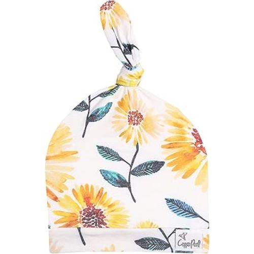 Copper Pearl Baby Beanie Hat Top Knot Stretchy Soft Sunnie